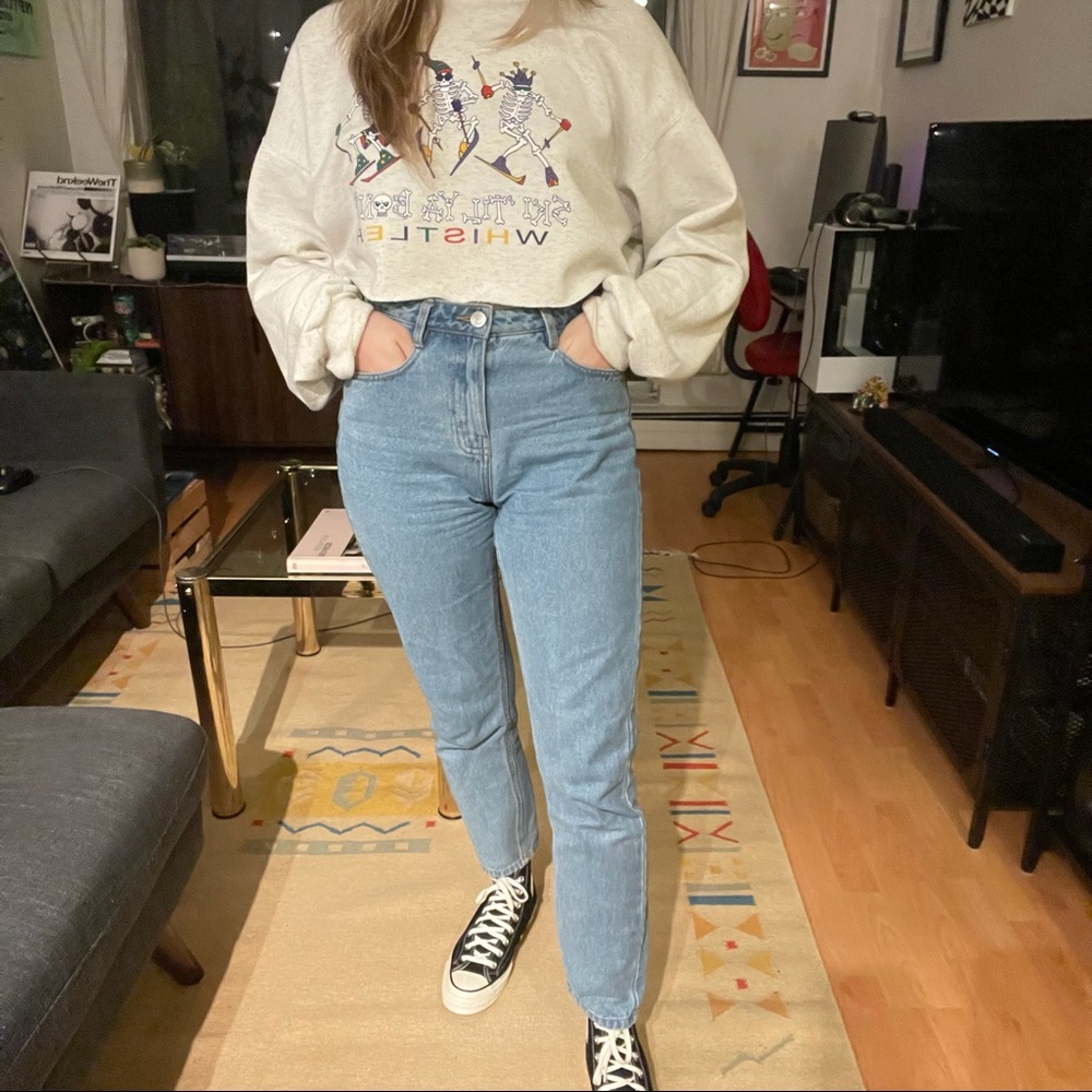 Frank & Oak Stevie light blue denim high rise tapered jeans
